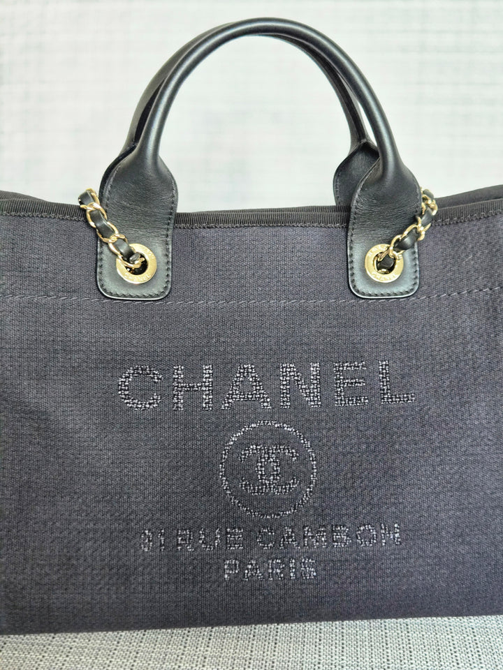 Chanel 22B Collection 2022 Black Tweed Small Deauville Tote with Top Handle with LGHW