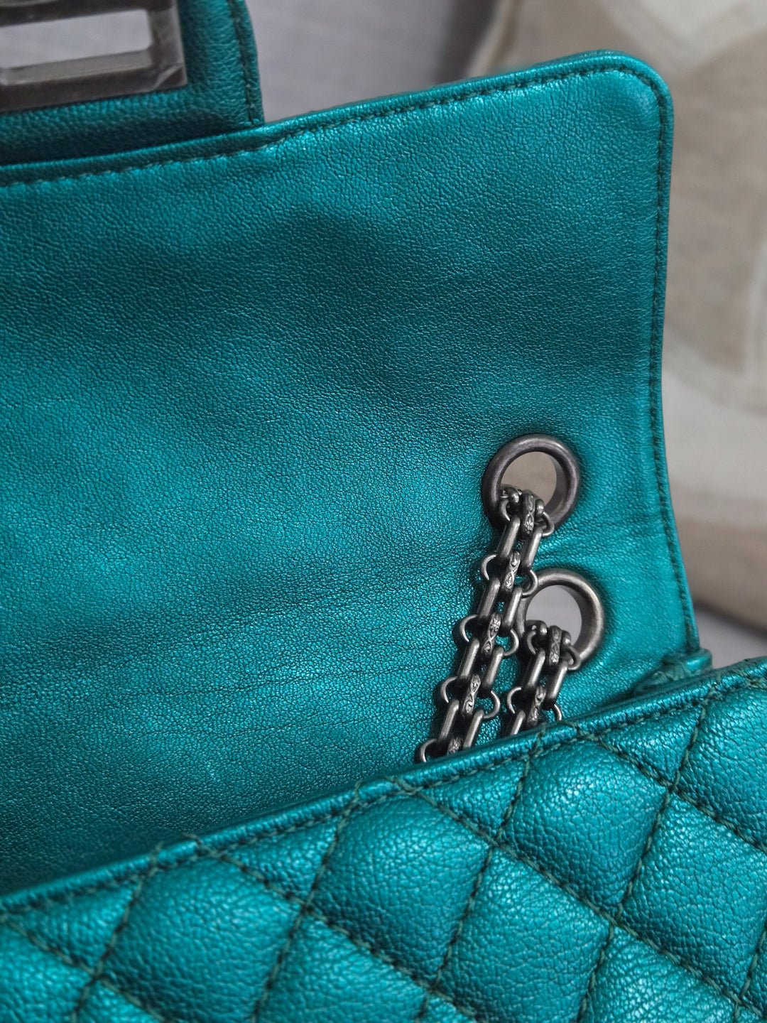 Chanel Series 28 Emerald Green Turquoise Calf skin 2.55 Reissue Mini Flap Bag with Ruthenium Hardwars