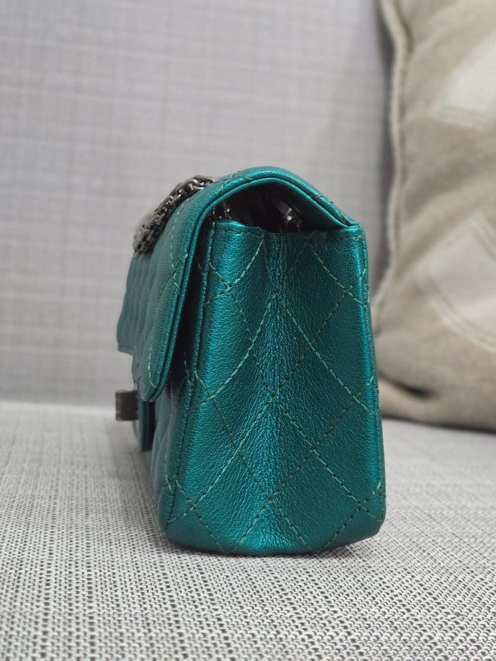 Chanel Series 28 Emerald Green Turquoise Calf skin 2.55 Reissue Mini Flap Bag with Ruthenium Hardwars