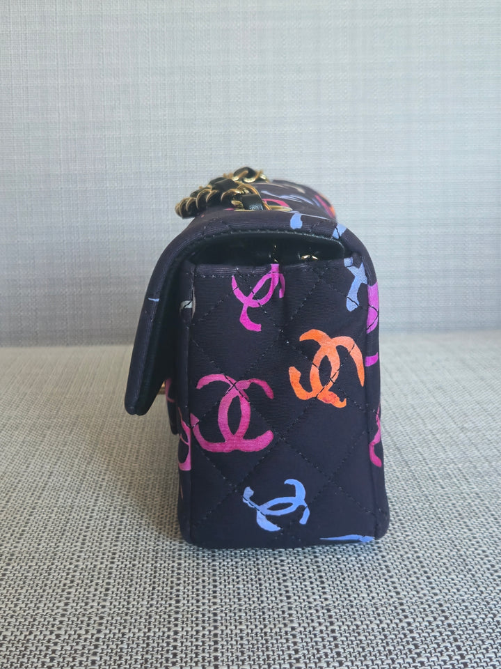 Chanel 24S collection Navy Multi color Jersey Mini Rectangular Flap Bag with Champagne GHW