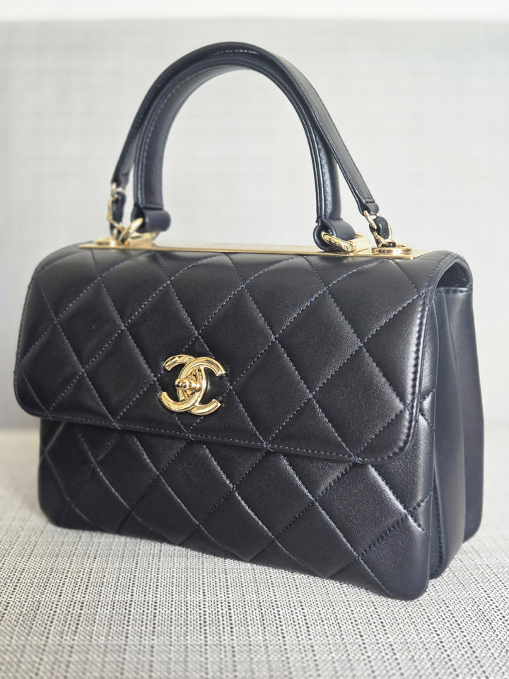 Chanel series 28 2019 Navy Lambskin Champagne GHW Trendy CC Flap Bag size Small with Detachable Strap