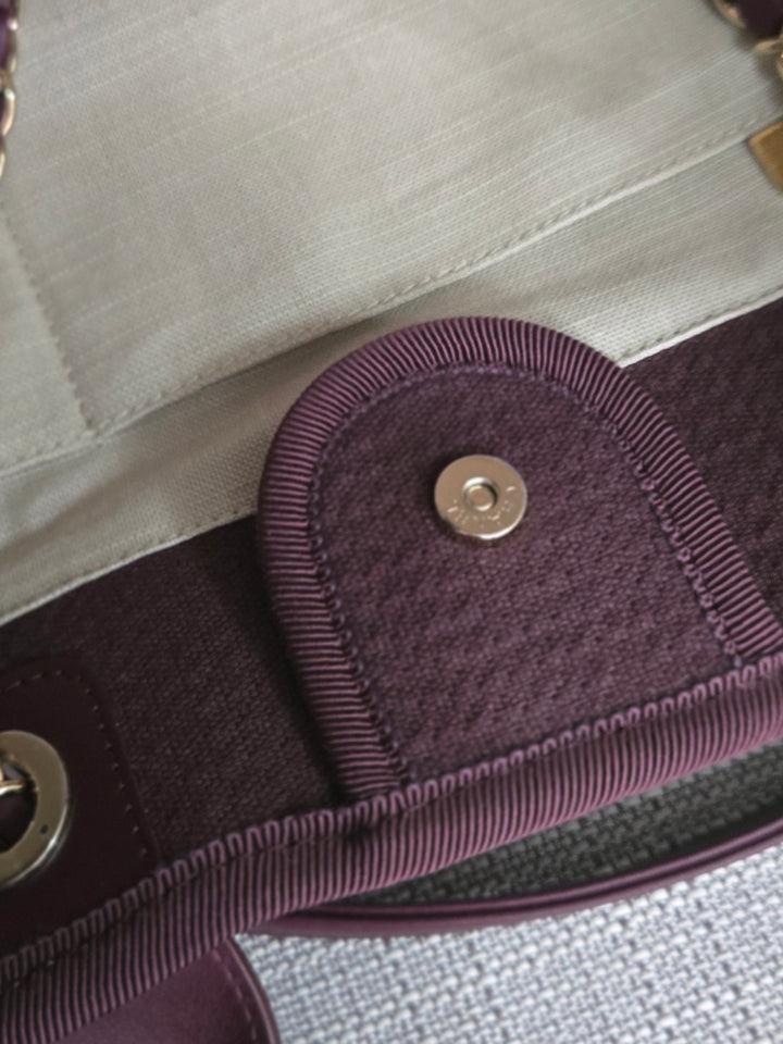 Chanel 24B 2024 Fall/Winter Collection Burgundy Tweed Deauville Tote with Leather top handle size small and Detachable pouch