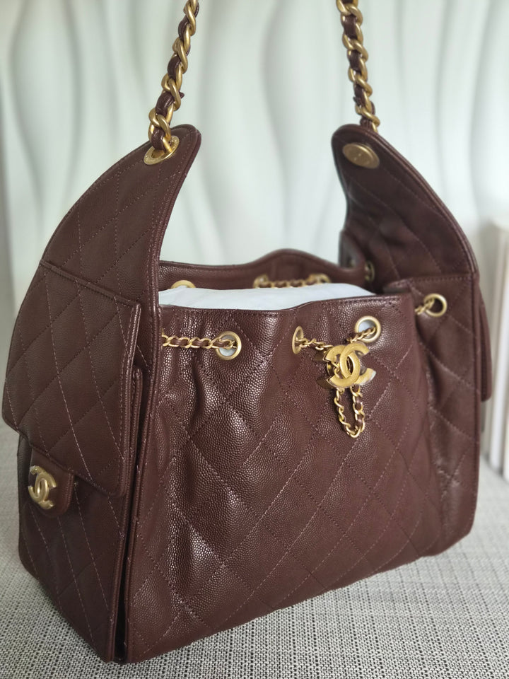 CHANEL 25K Collection Brown Caviar Aged GHW 25 Hobo Bag size SMALL