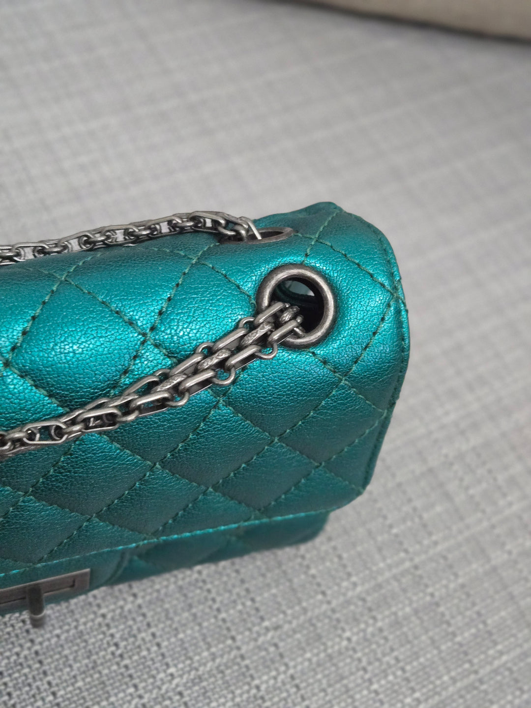 Chanel Series 28 Emerald Green Turquoise Calf skin 2.55 Reissue Mini Flap Bag with Ruthenium Hardwars