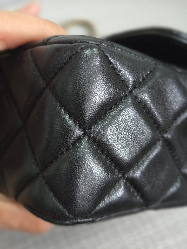 Chanel Black Lambskin Mini Rectangular Flap Bag with Top Handle GHW