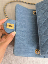 Load image into Gallery viewer, CHANEL 23C 2022/2023 Cruise collection Denim Pearl Crush Adjustable Chain Mini Rectangular Flap Bag with Aged GHW
