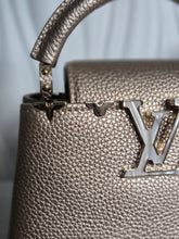 Load image into Gallery viewer, LOUIS VUITTON LV Metallic Taurillon Embellished Flower Crown Mini Capucines in Gold
