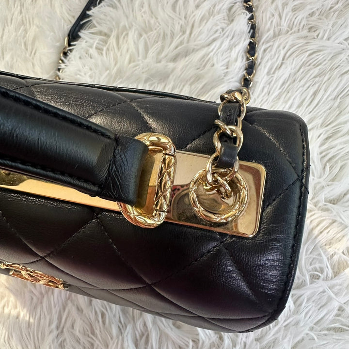 CHANEL Black Lambskin Trendy CC Flap Bag size SMALL with Non detachable Shoulder strap and LGHW 2023