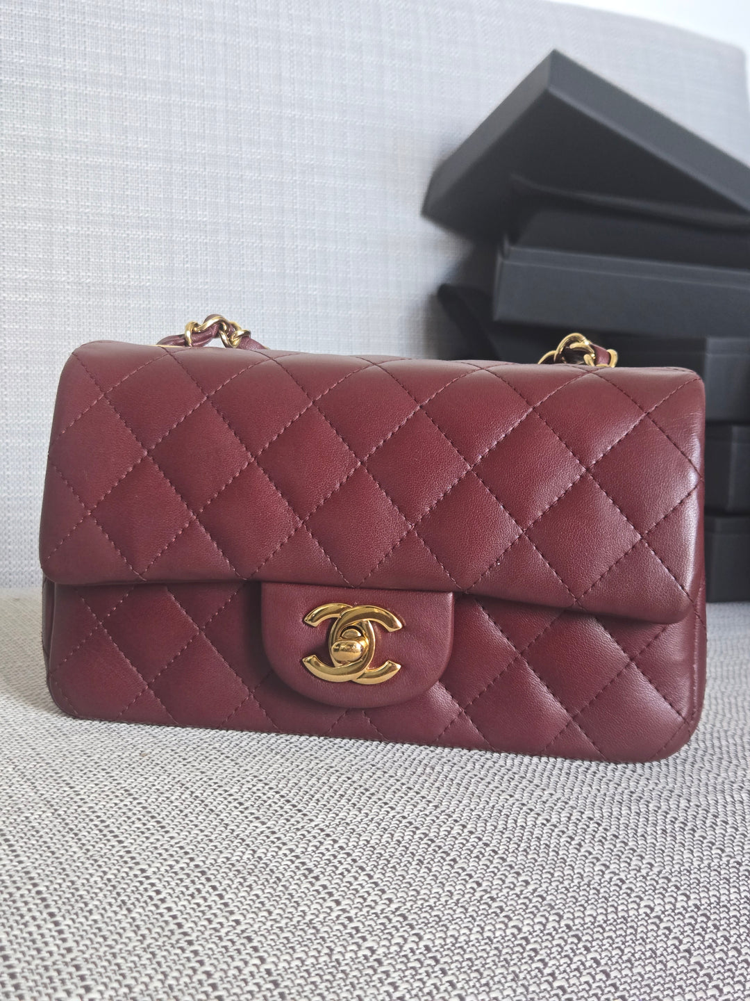 Chanel series 21 2015 15B Collection Burgundy Lambskin GHW Mini Rectangular Flap Bag