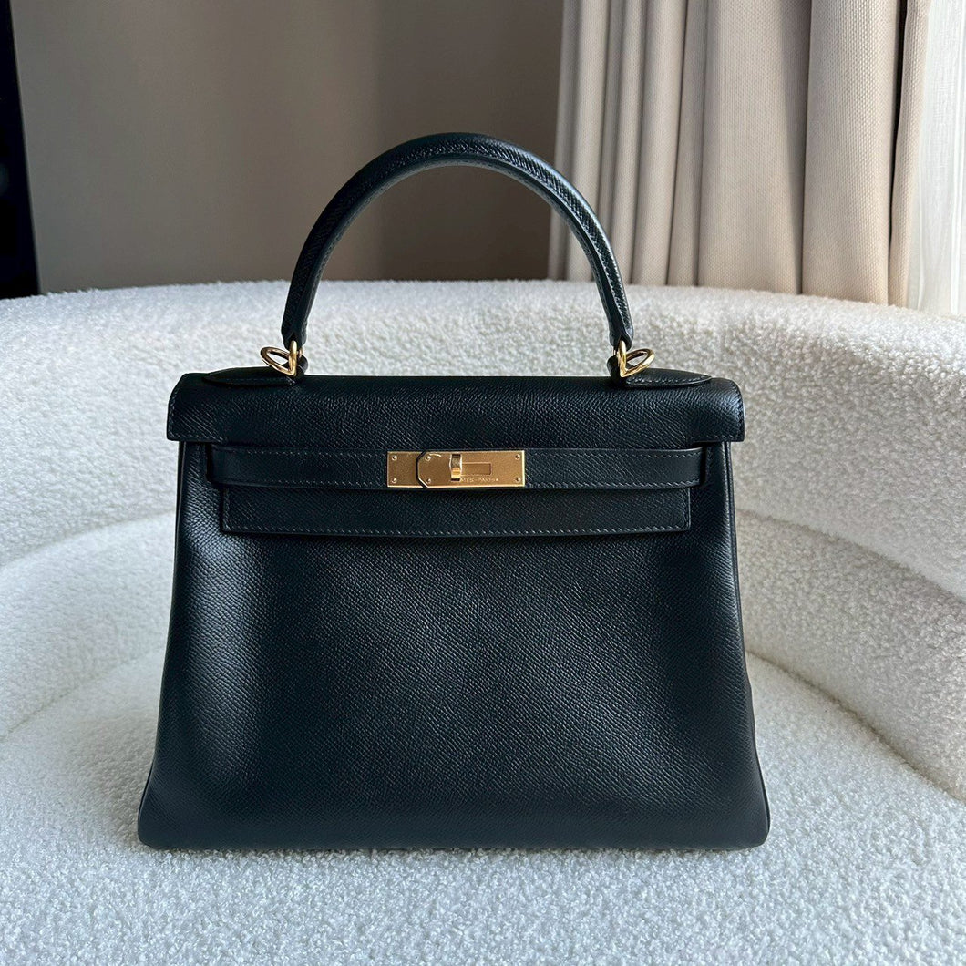 Hermes Black Noir Epsom Leather GHW Kelly 28 stamp N 2010