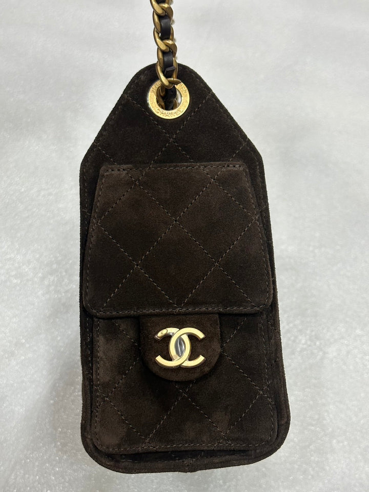 CHANEL 26C Brown Suede Aged GHW Mini 25 Hobo Bag