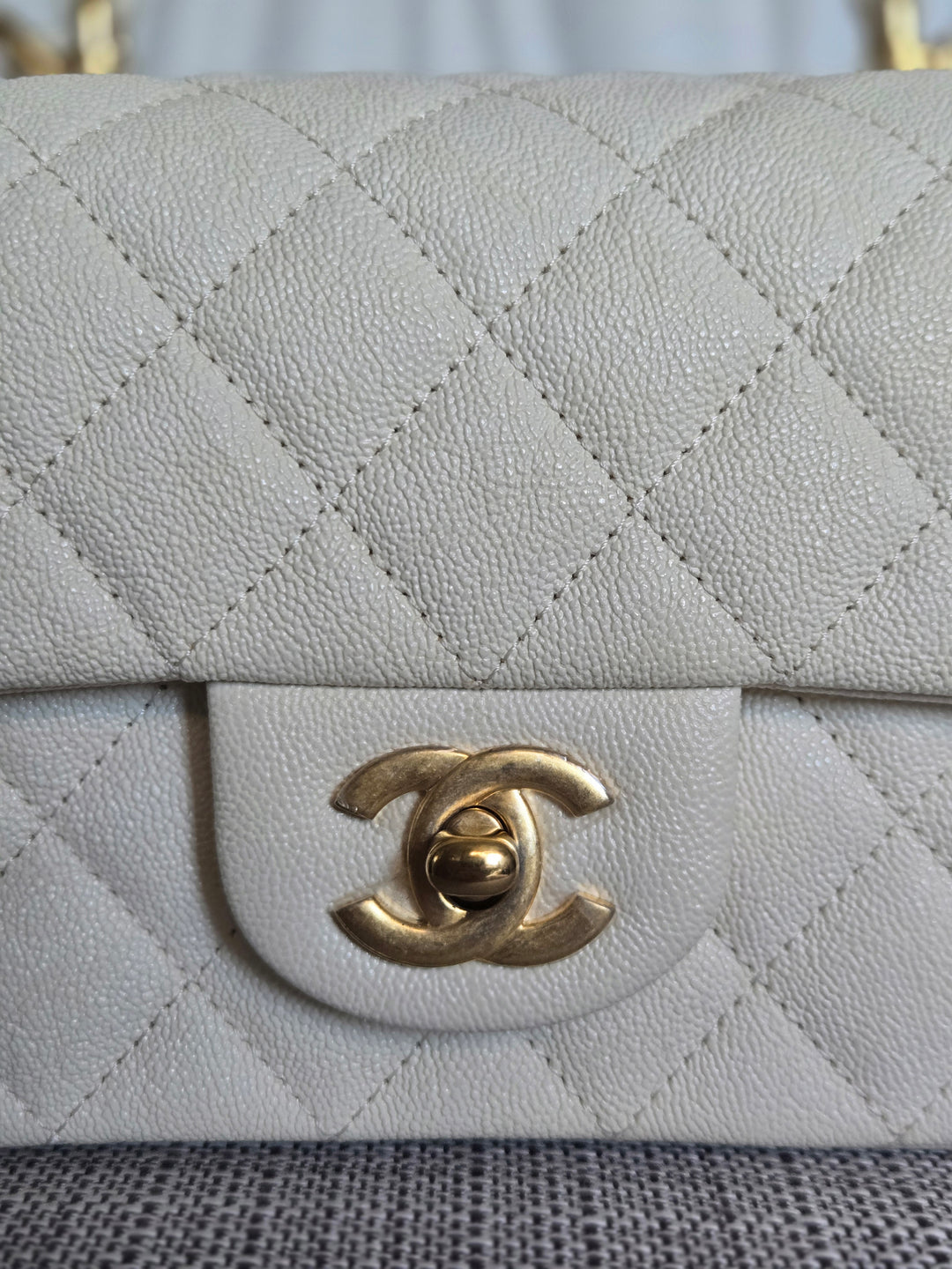 CHANEL 21S Series 31 White Caviar Aged GHW Top Handle Mini Rectangular Flap Bag