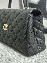 Load image into Gallery viewer, Chanel Black Caviar Champagne GHW Coco Handle Flap Bag size Small with Detachable Strap
