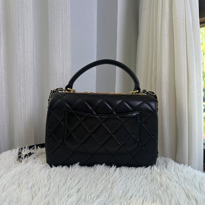 CHANEL Black Lambskin Trendy CC Flap Bag size SMALL with Non detachable Shoulder strap and LGHW 2023