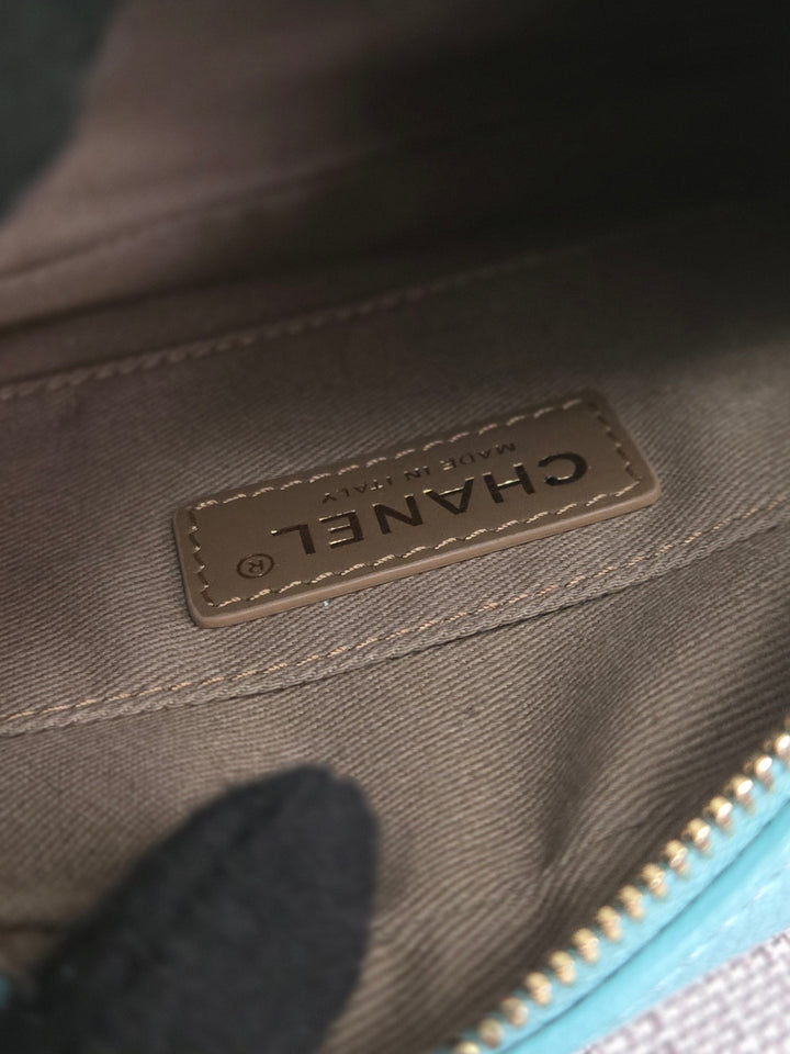 Chanel Series 26 2018/2019 19C Tiffany Blue Calfskin Casual Trip Camera Case Bag with Champagne GHW