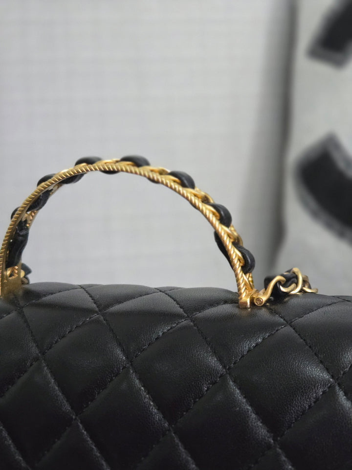 Chanel Black Lambskin Mini Rectangular Flap Bag with Top Handle GHW