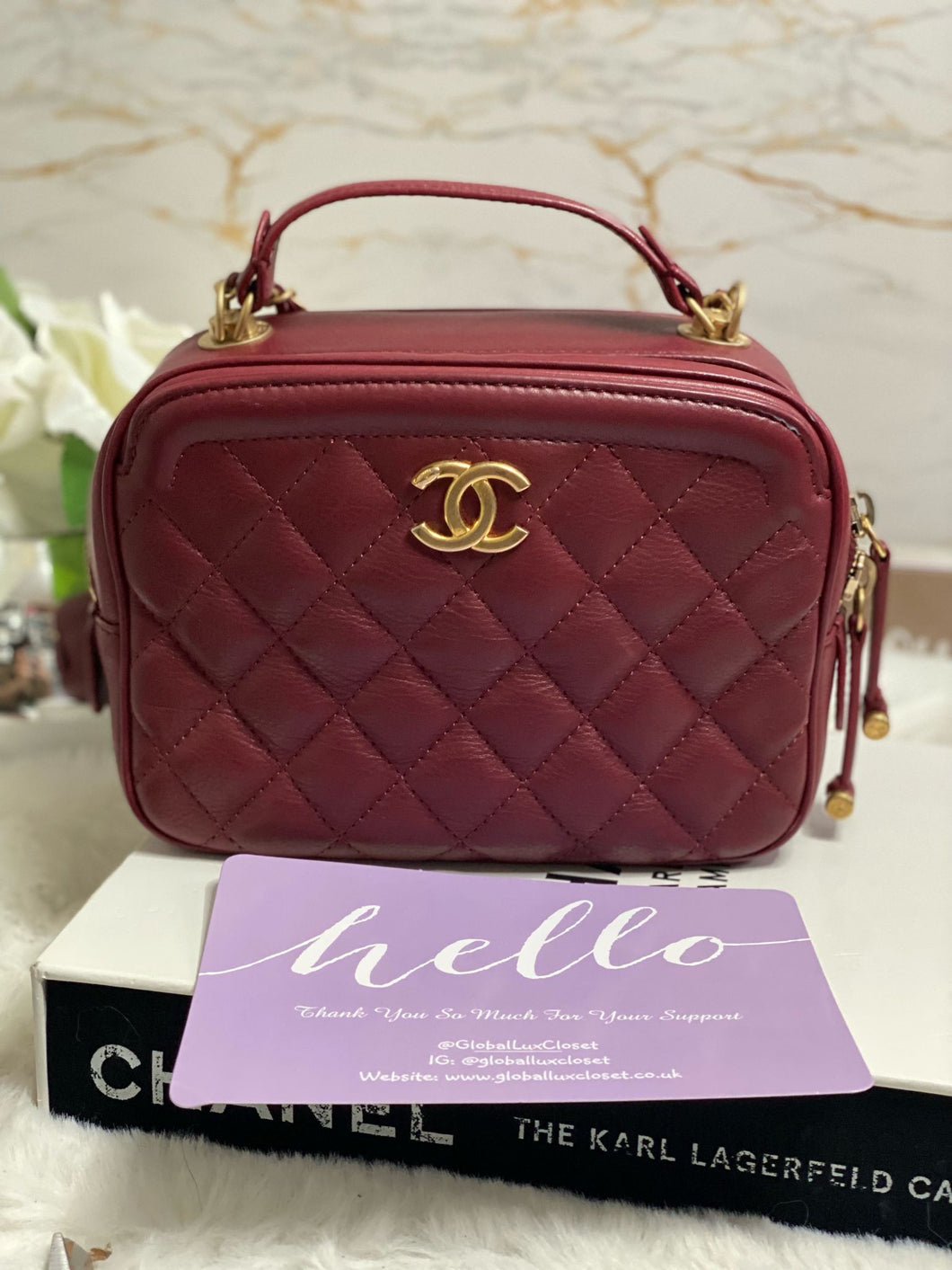 Chanel series 26 Burgundy Calf skin Aged GHW Camera Case bag with top handle