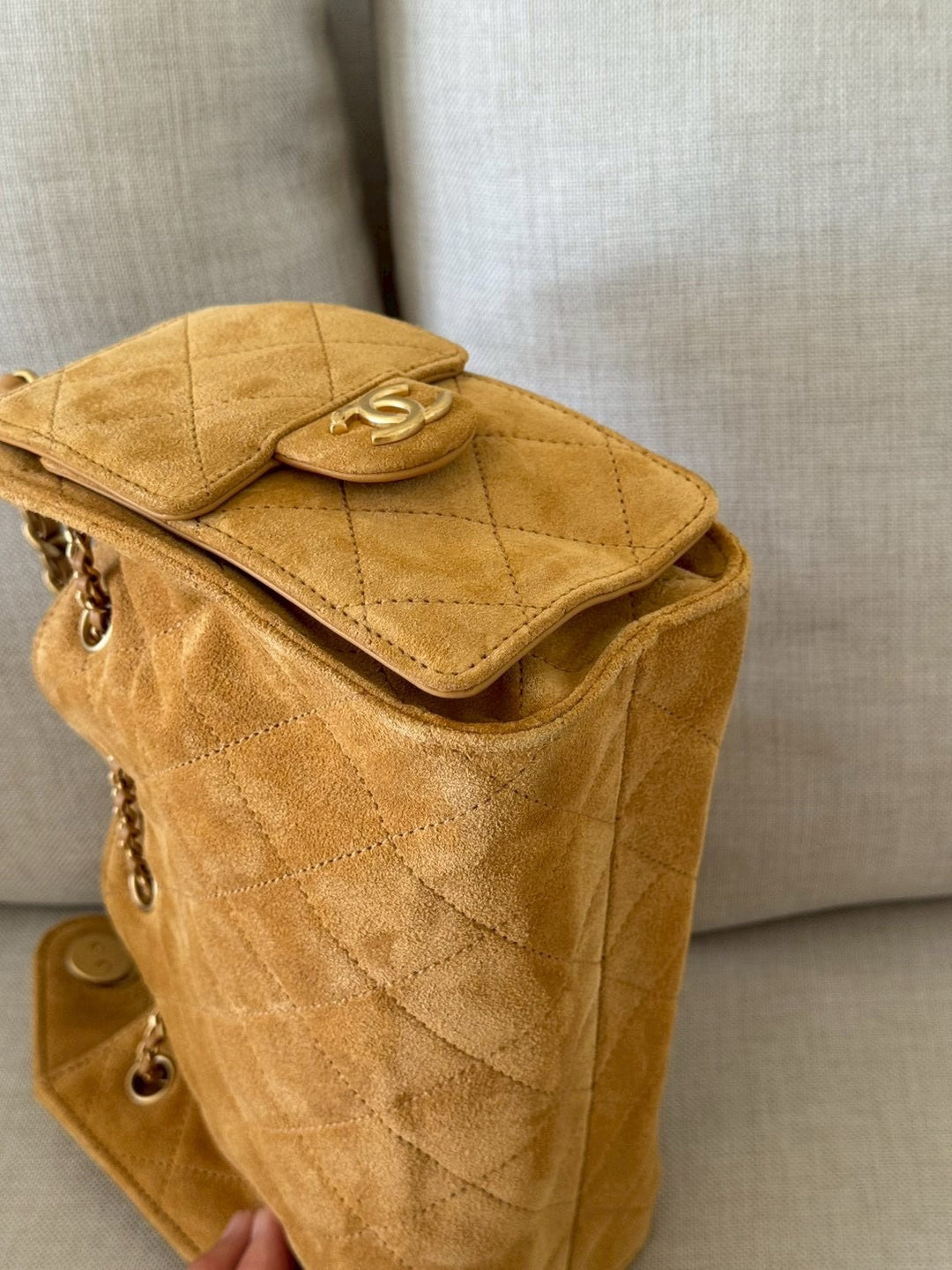 CHANEL 26C Camel Suede Aged GHW Mini 25 Hobo Bag