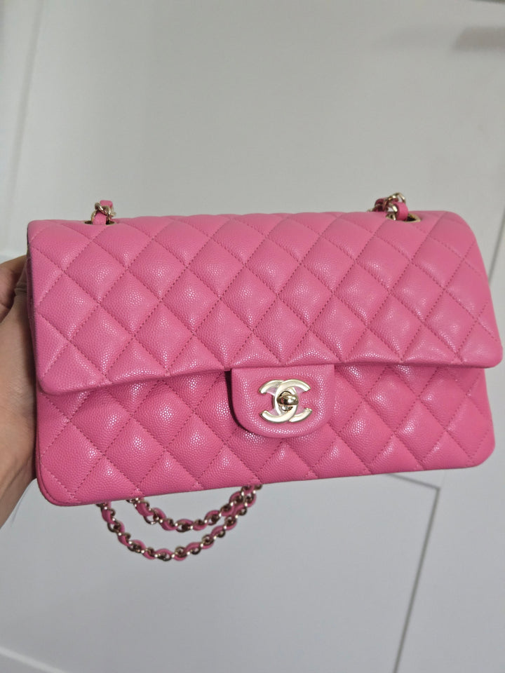 Chanel 21P 2021 Pre spring/summer collection Pink Caviar Champagne GHW 11.12 Timeless Classic Medium ML Double Flap Bag