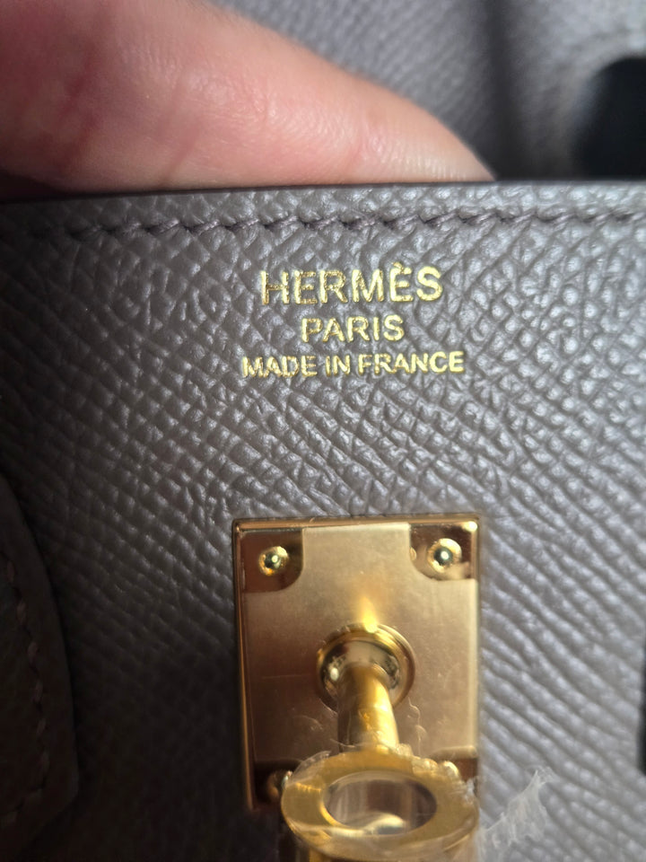 Hermes Birkin 25 Gris Etain Epsom Sellier Leather GHW stamp B 2023