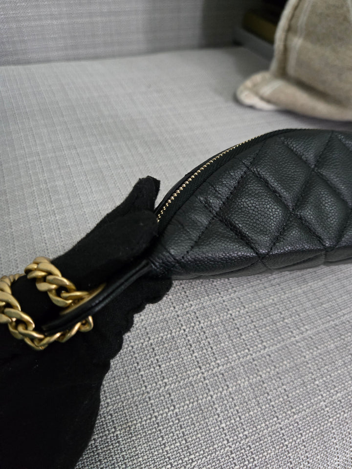 Chanel 24B 2024 Fall/Winter Black Caviar GHW Sweetheart Adjustable chain Waist Bag/Fanny Bag/Bum Bag