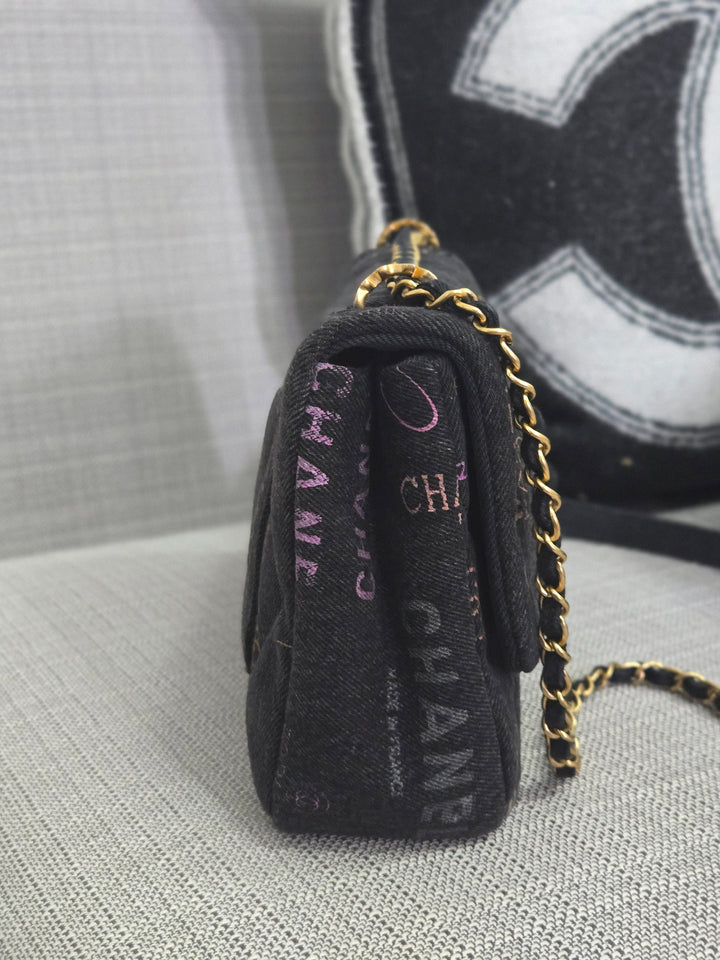 Chanel 22P collection Black Denim Mood Flap Bag with Aged GHW size Medium (25 cms)