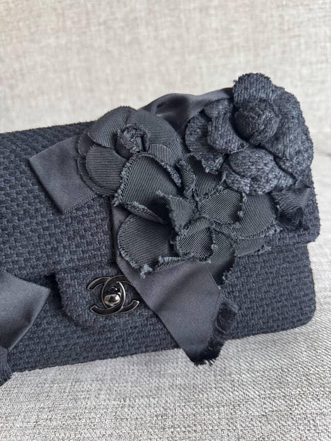 CHANEL 23C 2023 Embroidered Flower Tweed Medium Classic Flap Bag