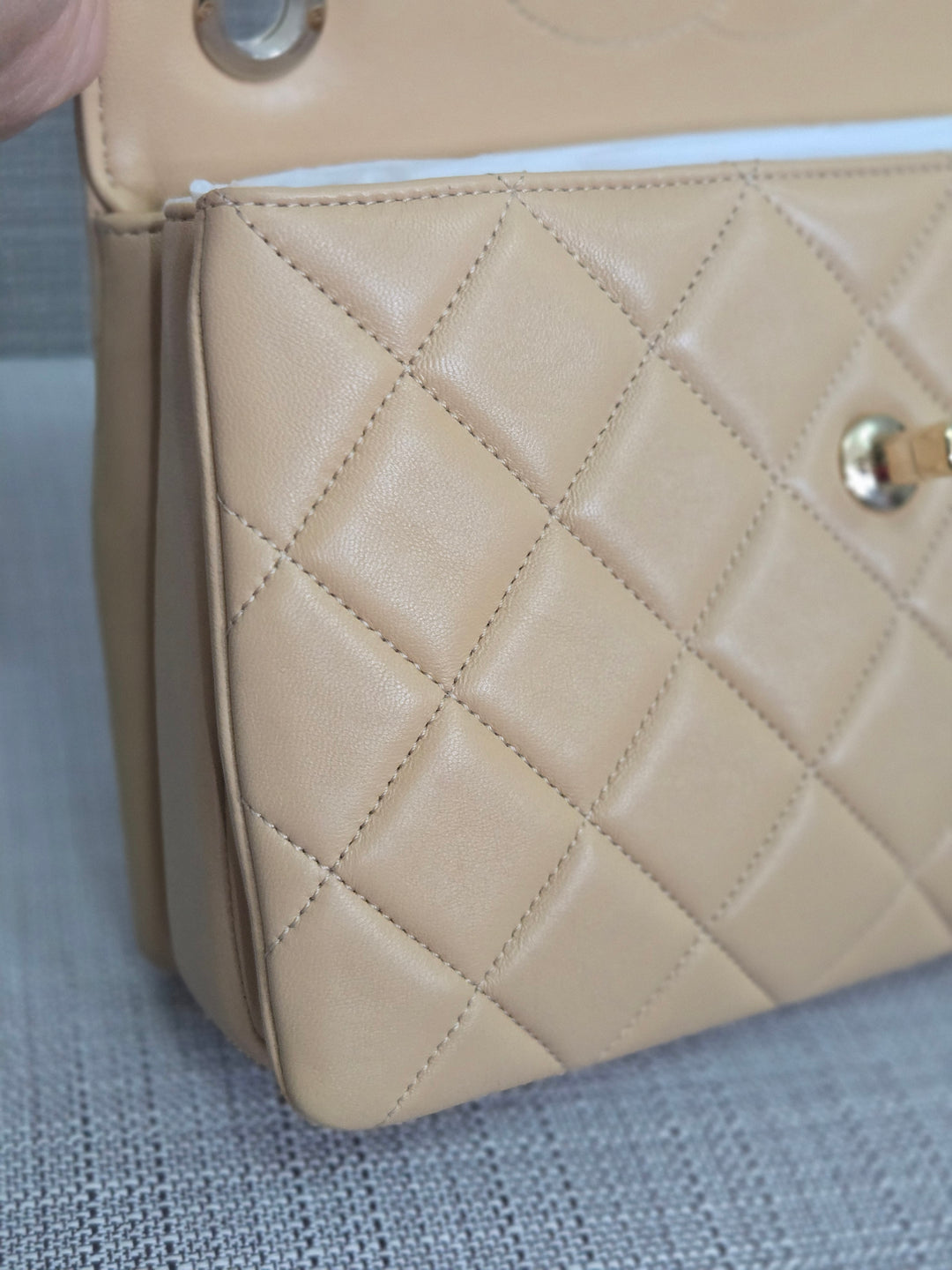 Chanel series 26 2018 Beige Lambskin Trendy CC Flap Bag with Top Handle Size Small with Champagne GHW and detachable Shoulder strap