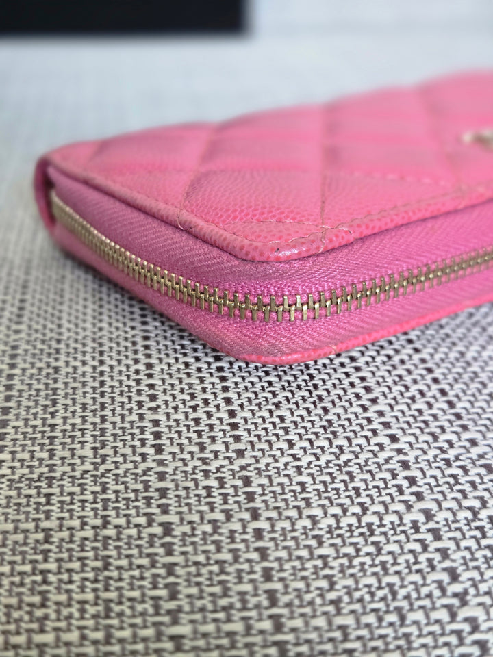 Chanel series 27 2019 19C collection Barbie Bright Pink Caviar LGHW Medium Zippy Wallet 6 inches