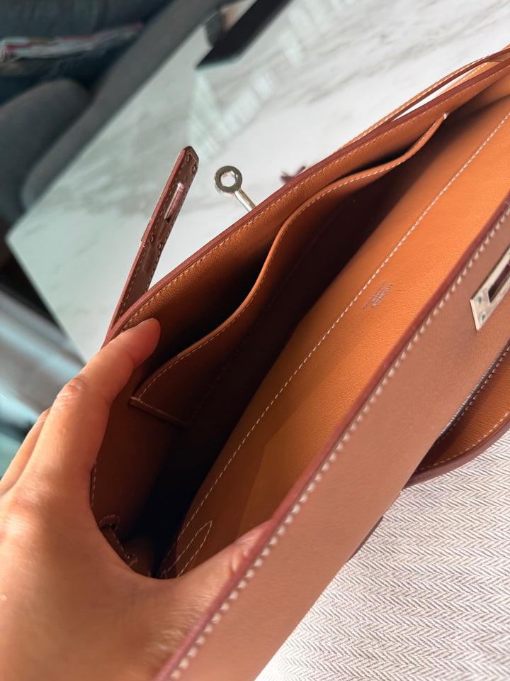 Hermès Kelly Cut Gold Swift Leather PHW Stamp R 2014