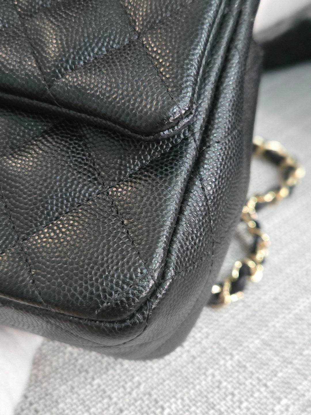 Chanel series 26 18B Collection Black Caviar Classic Mini Rectangular Flap Bag with champagne GHW