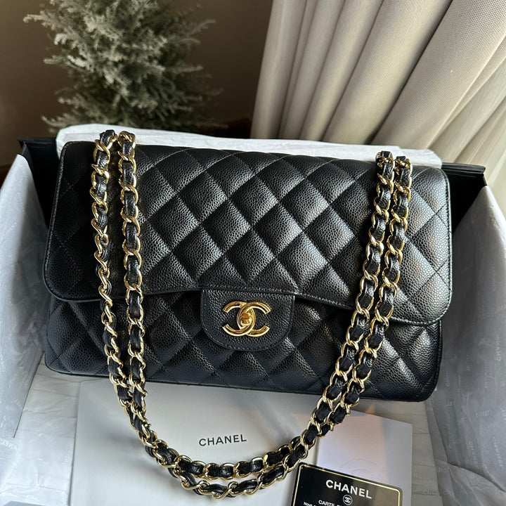 CHANEL series 159 2011/2012 Black Caviar GHW Jumbo Classic Timeless Double Flap Bag