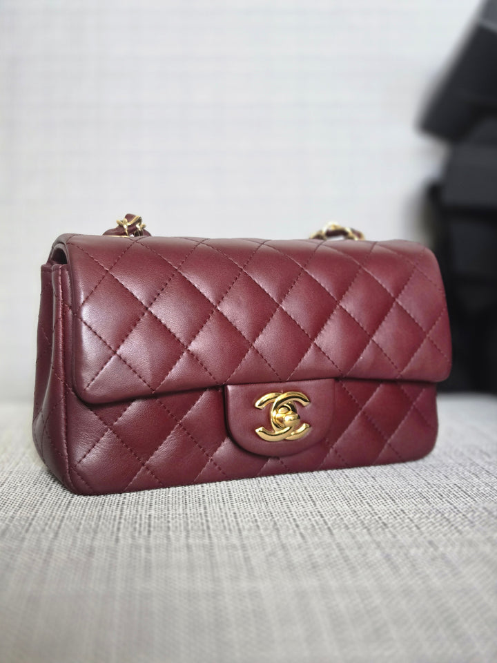 Chanel series 21 2015 15B Collection Burgundy Lambskin GHW Mini Rectangular Flap Bag