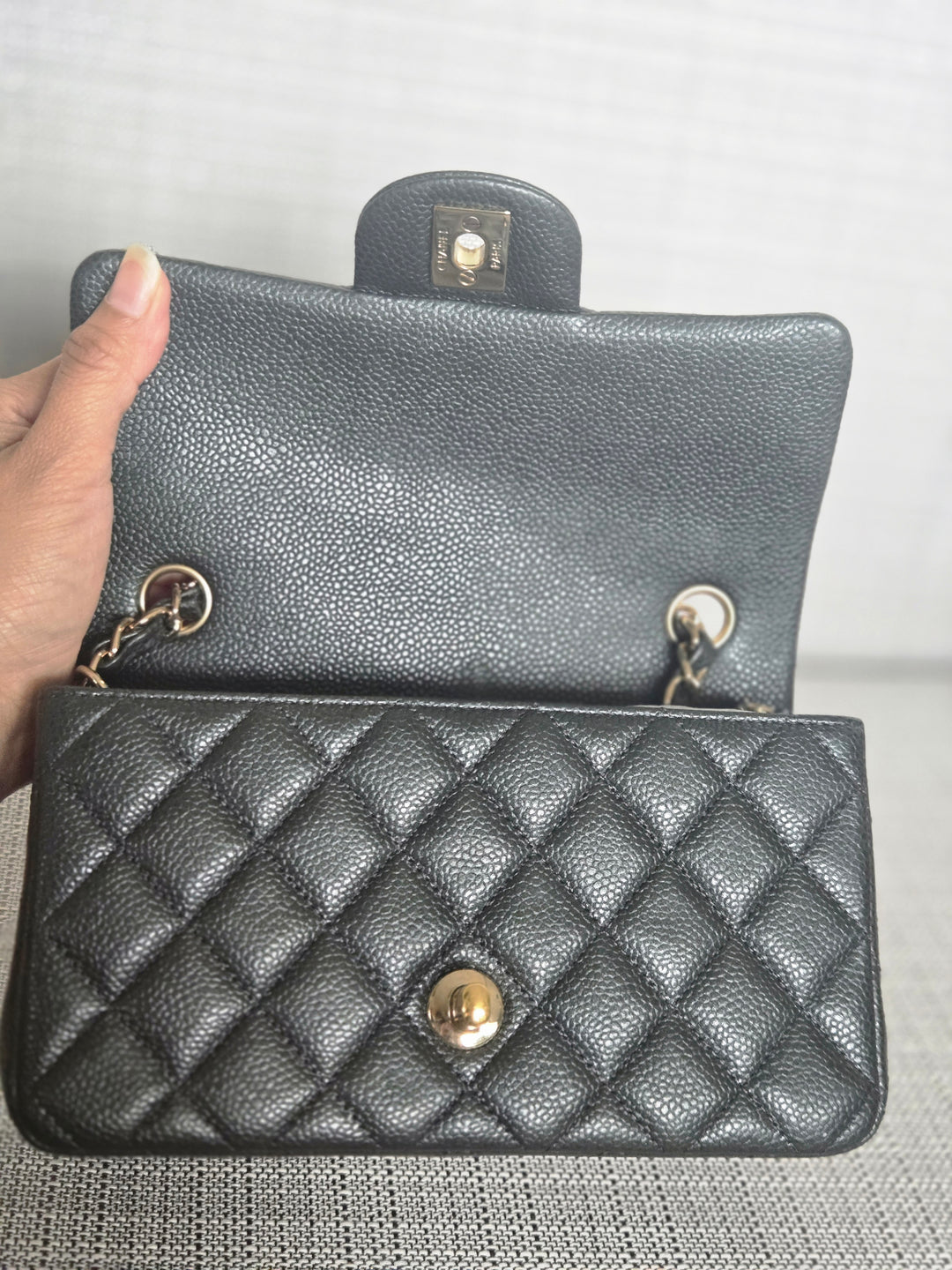 Chanel series 25 2018 Summer/Spring 18S Collection Pearly Dark Grey Caviar LGHW Mini Rectangular Flap Bag