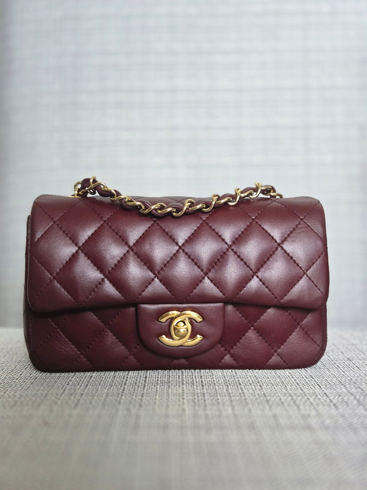 Chanel series 21 2015 15B Collection Burgundy Lambskin GHW Mini Rectangular Flap Bag