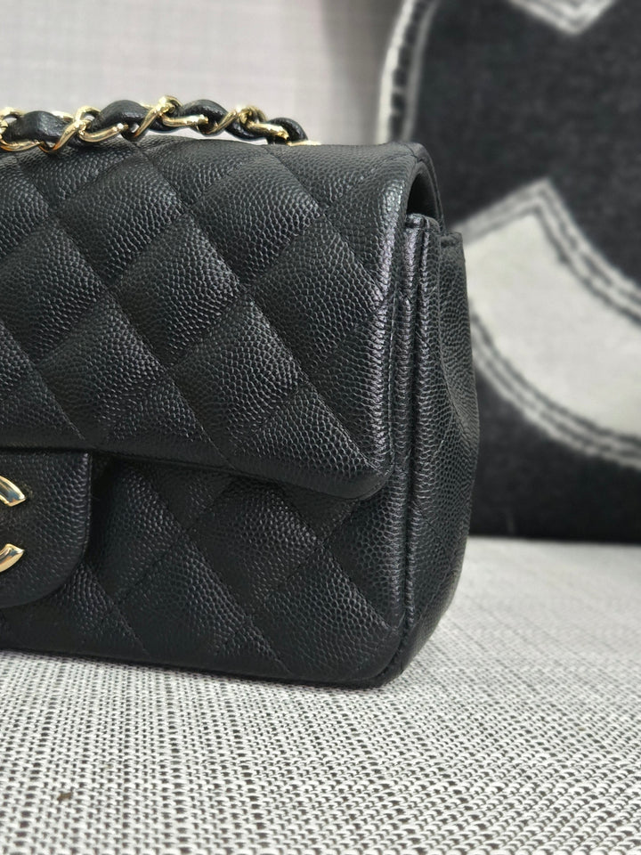 Chanel series 26 18B Collection Black Caviar Classic Mini Rectangular Flap Bag with champagne GHW