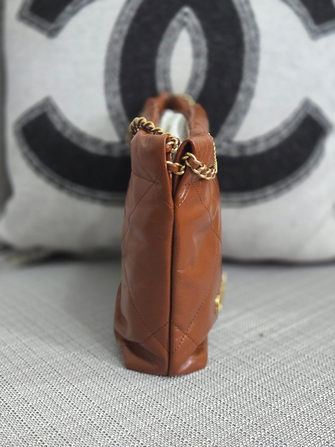 Chanel 23A 2023 Fall/Winter Collection Brown Lambskin Mini 22 Bag