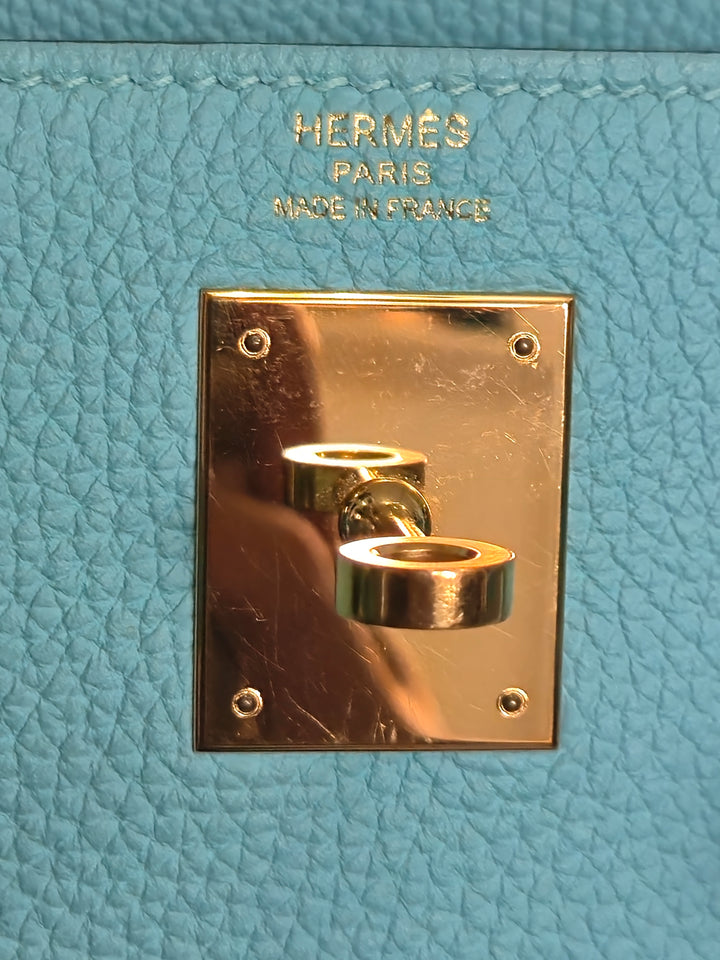 Hermes Kelly 28 in Bleu Atoll Togo Leather GHW