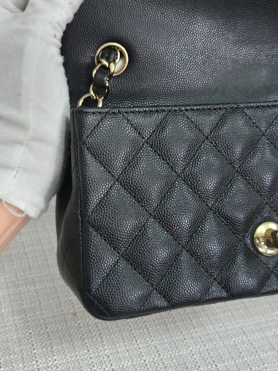 Chanel series 26 18B Collection Black Caviar Classic Mini Rectangular Flap Bag with champagne GHW