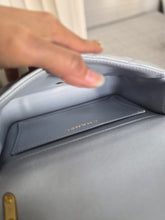 Load image into Gallery viewer, CHANEL Pearl Twist Pearly Silver Light Blue Lambskin Mini Flap Bag
