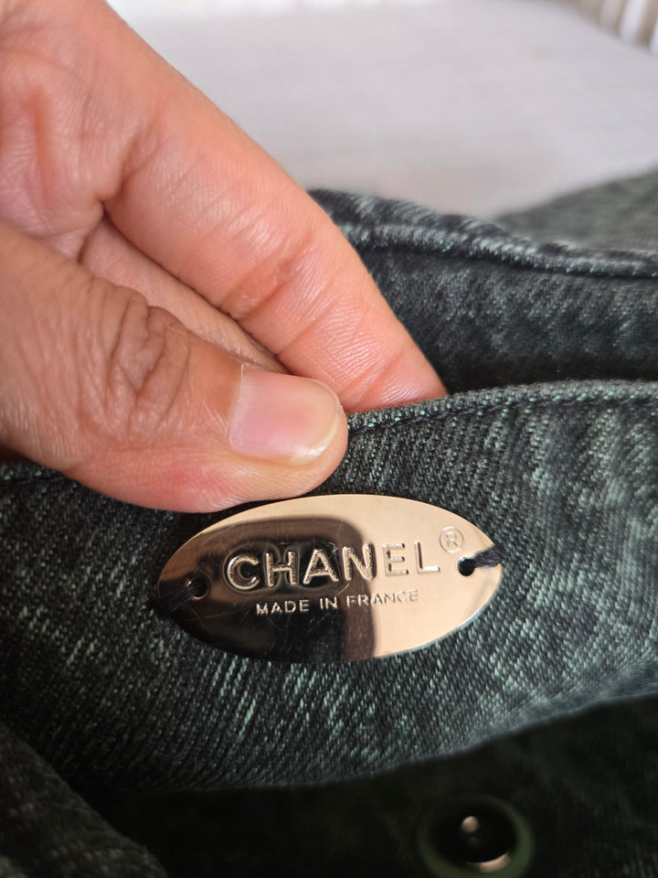 CHANEL Green Denimpression SHW size Jumbo Single Flap Bag