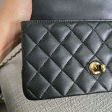 Load image into Gallery viewer, Chanel Black Lambskin Top Handle Mini Rectangular Flap Bag with Champagne GHW
