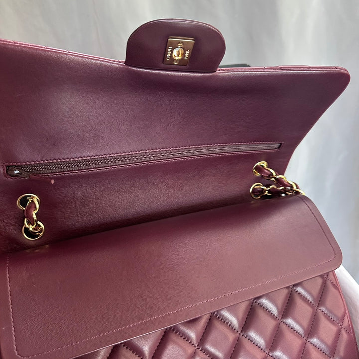 CHANEL series 16 Burgundy Lambskin LGHW Jumbo Timeless Classic Double Flap Bag 2012