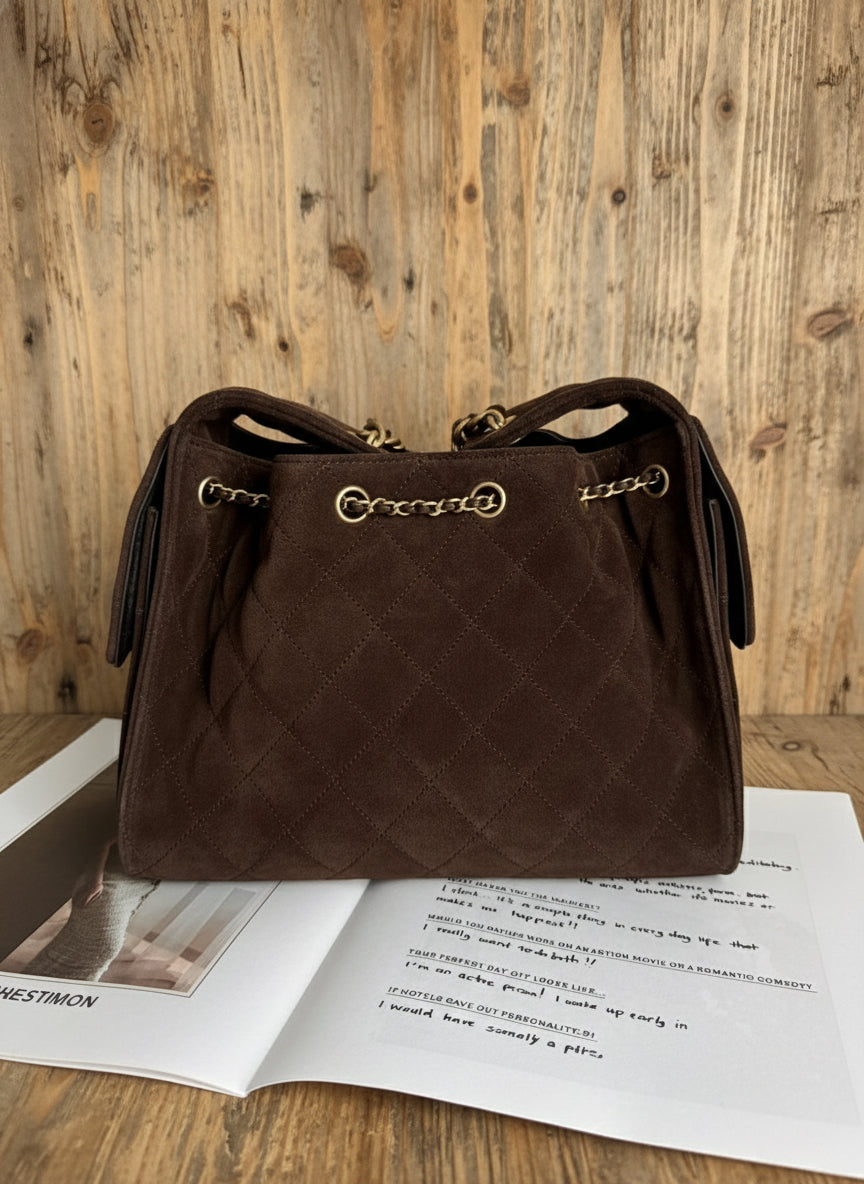 CHANEL 26C 2025/2026 Brown Suede Leather Aged GHW 25 Hobo Bag size Small