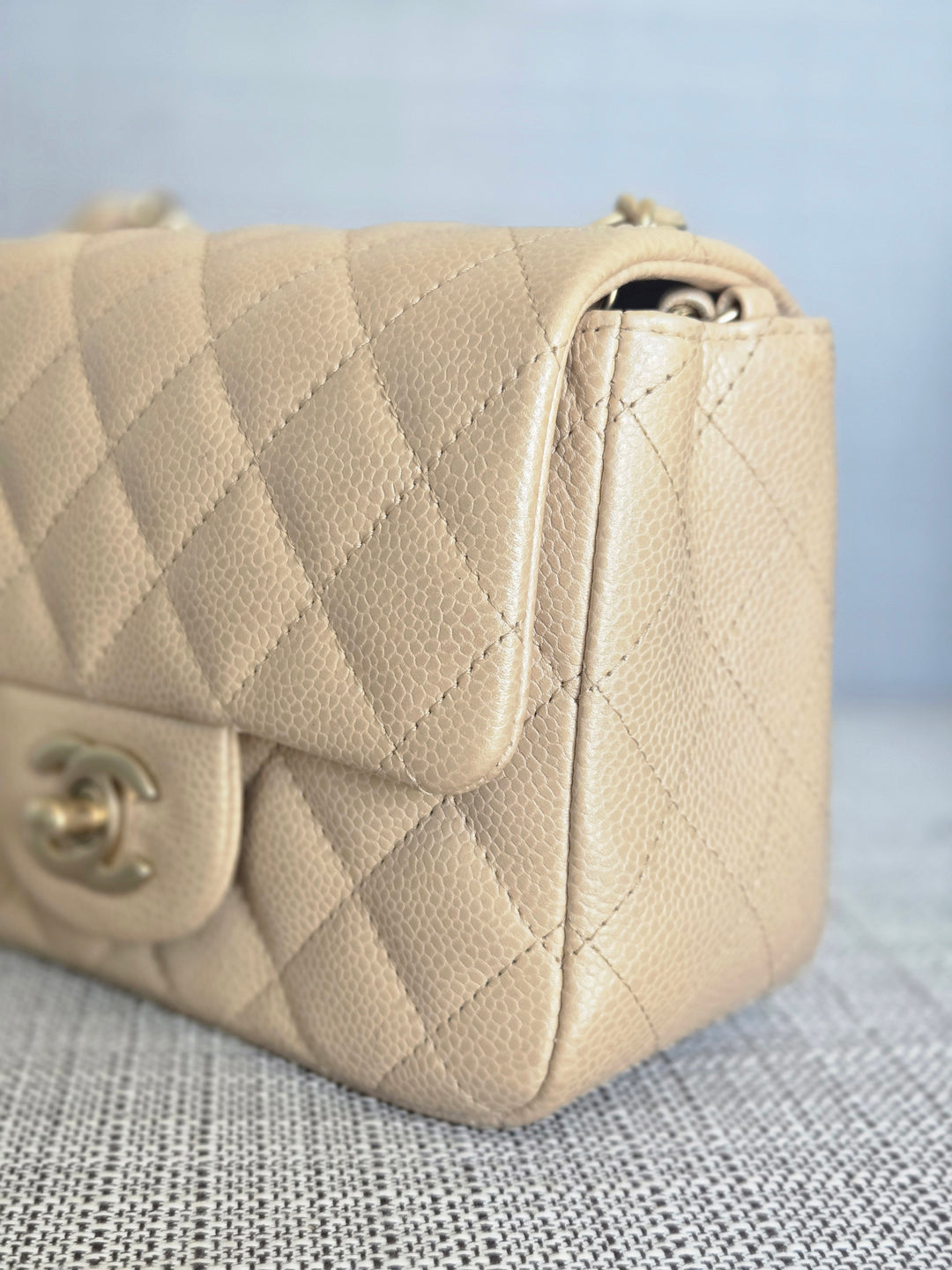 Chanel series 20 15C Collection Pearly Beige Caviar Brushed GHW Square Mini Flap Bag