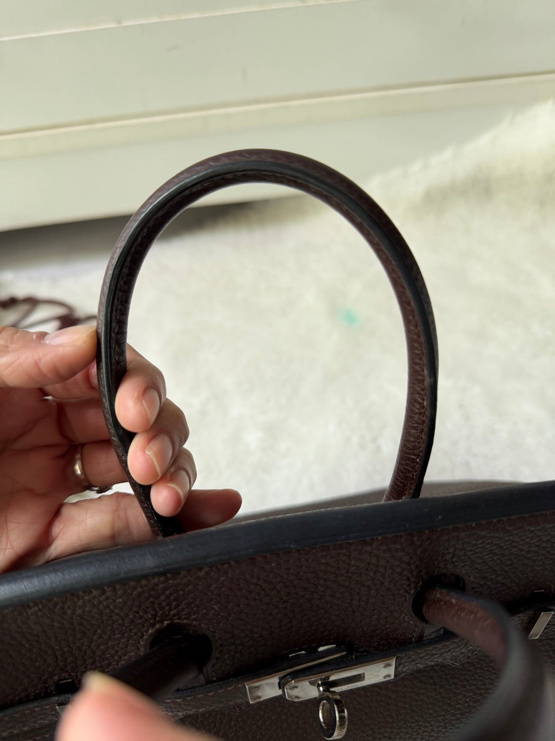 HERMES Cacao Togo Leather PHW Birkin 25 Stamp M in sq