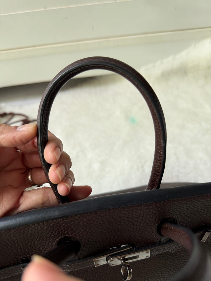 HERMES Cacao Togo Leather PHW Birkin 25 Stamp M in sq