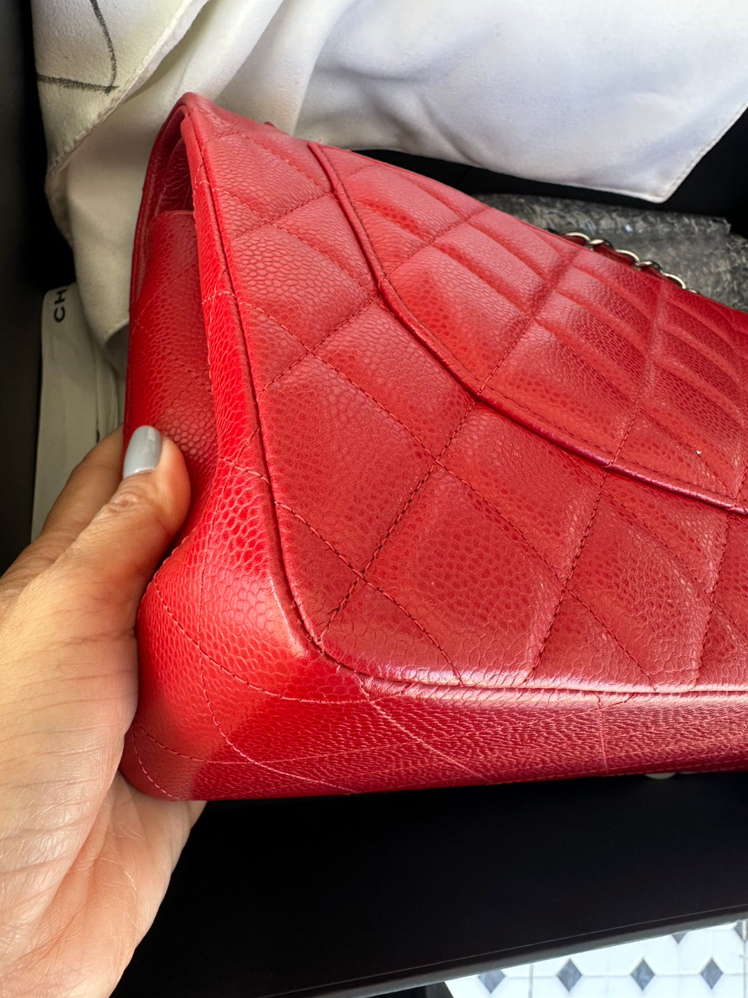 CHANEL series 19 14C Red Caviar SHW Jumbo Timeless Classic Double Flap Bag 2014