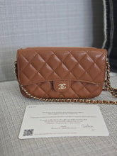 Load image into Gallery viewer, Chanel 2023 Caramel Brown Caviar Champagne GHW New Style Wallet on chain (WOC)
