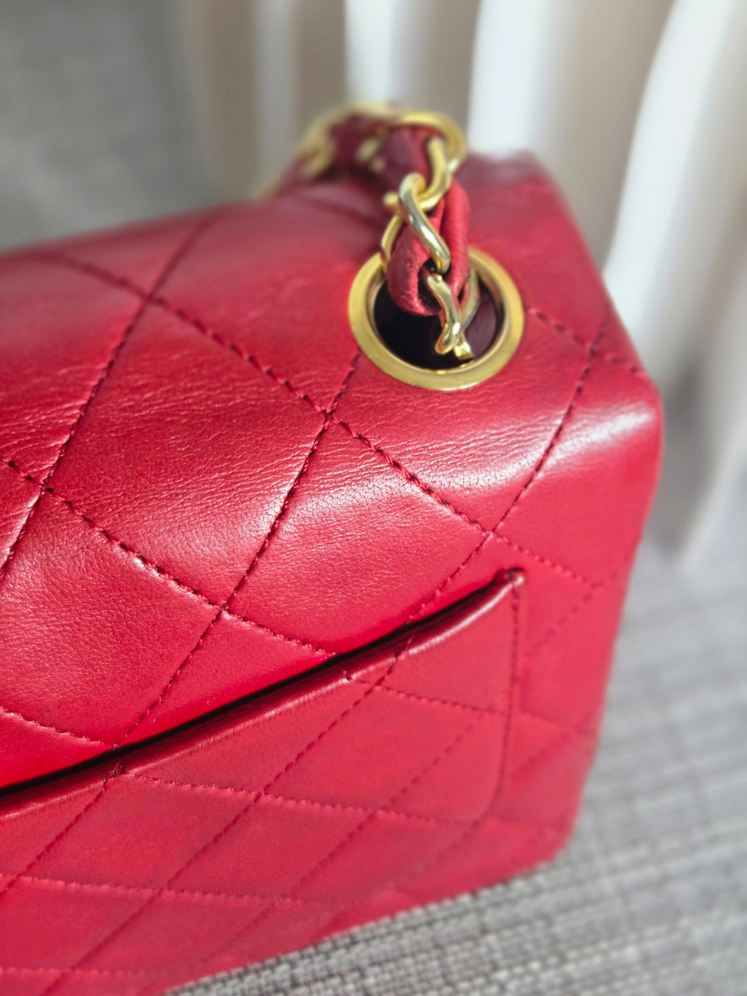 Chanel series 1 Red Lambskin 24K GHW Vintage Classic Mini Square Flap Bag